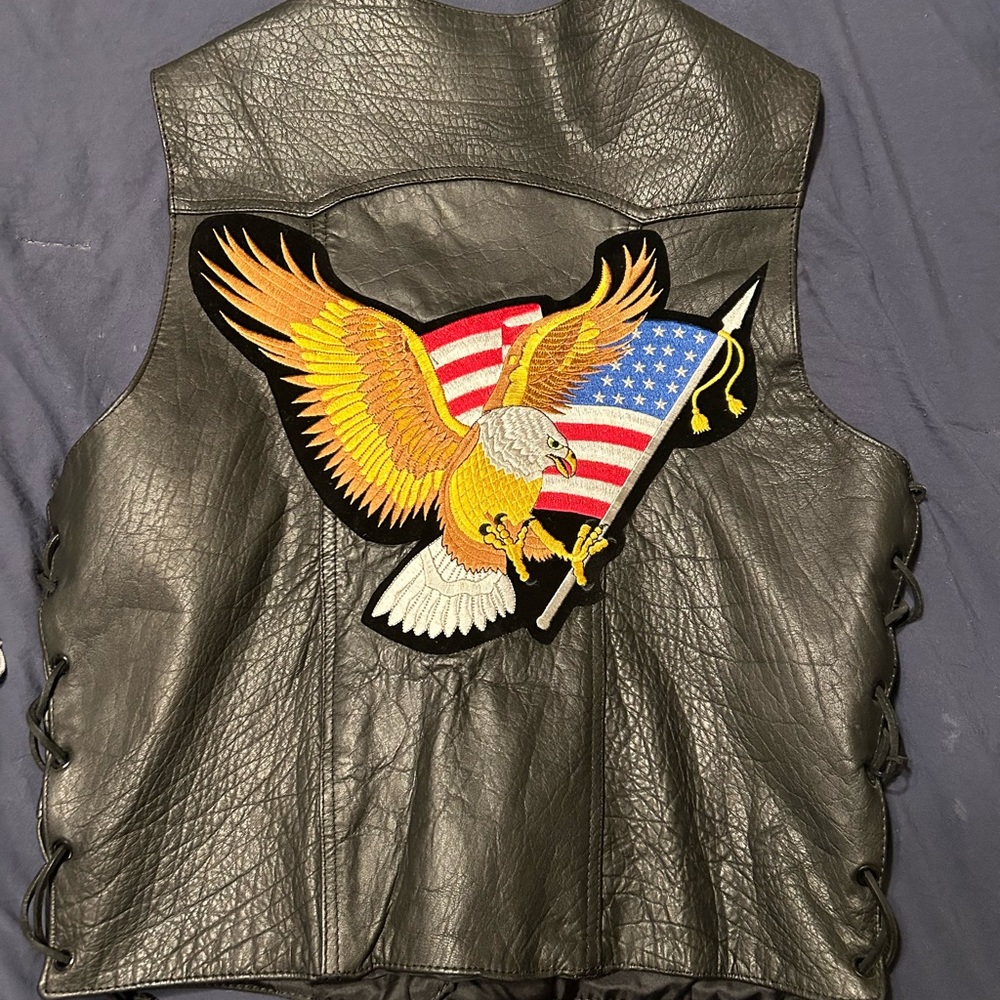 Leather Riding Vest With Eagle Patch - image 1